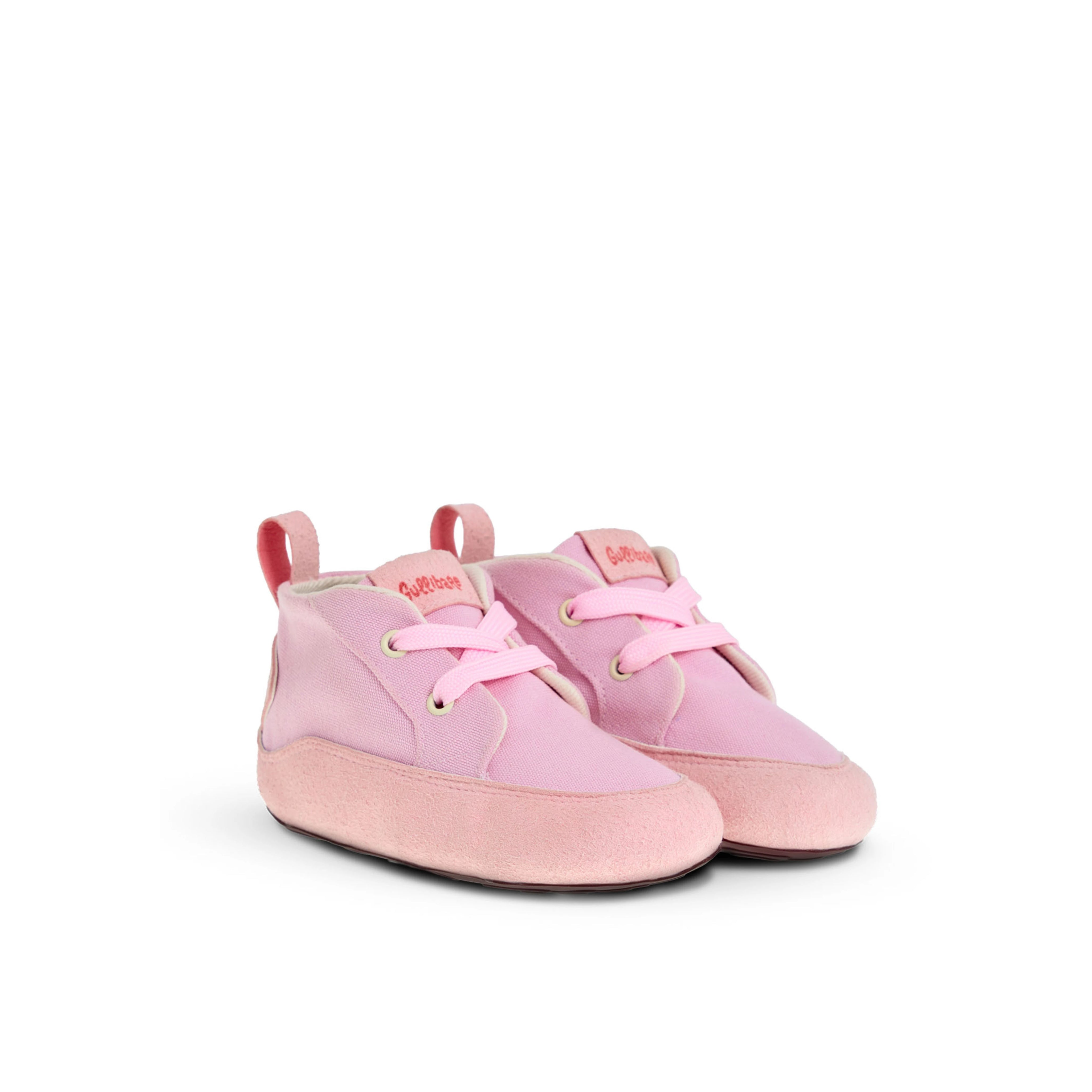 Calzado respetuoso para bebé en color rosa, botines blandos con cordones y suela flexible para los primeros pasos