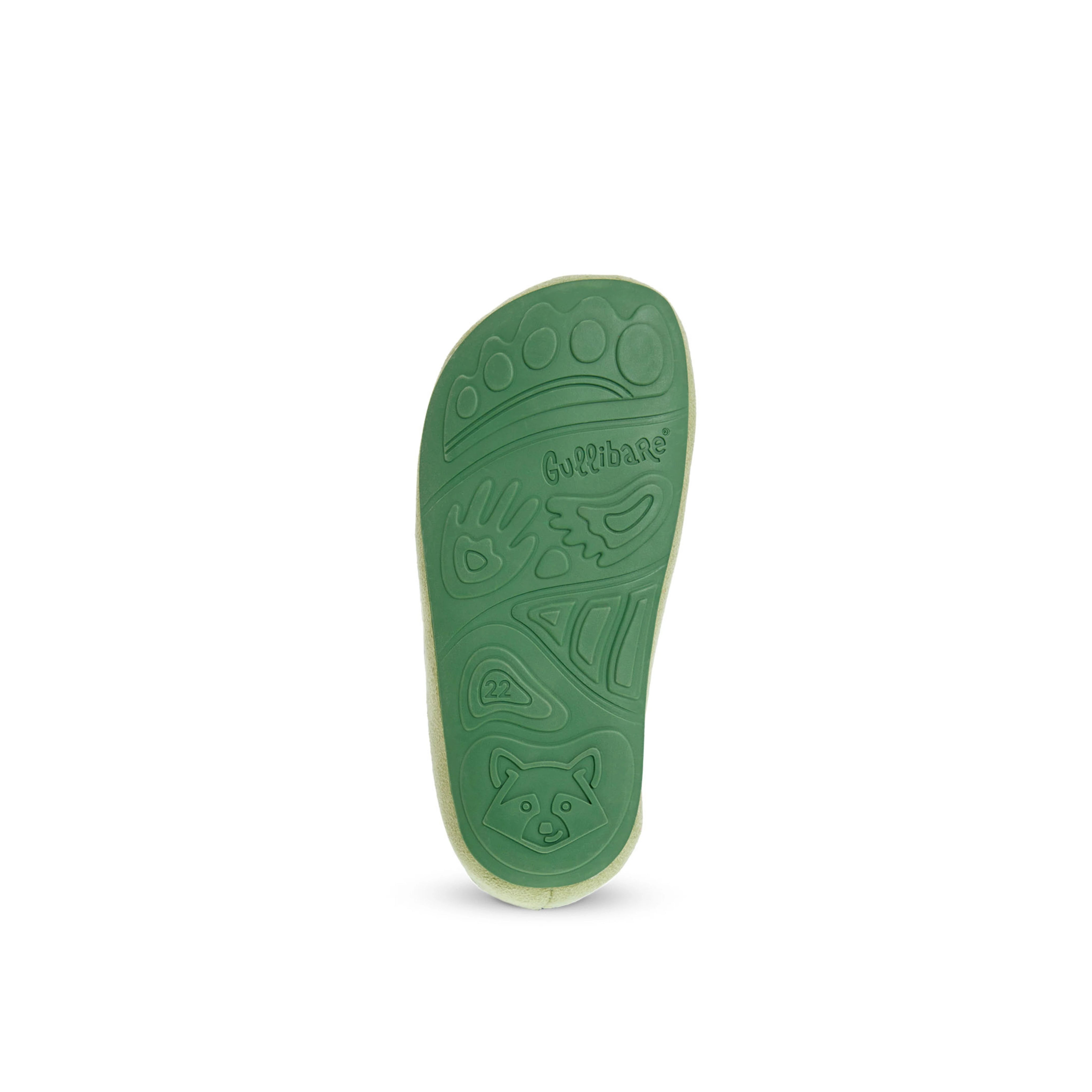 Suela flexible del calzado respetuoso Gullibare para bebé en color verde oliva, con diseño antideslizante