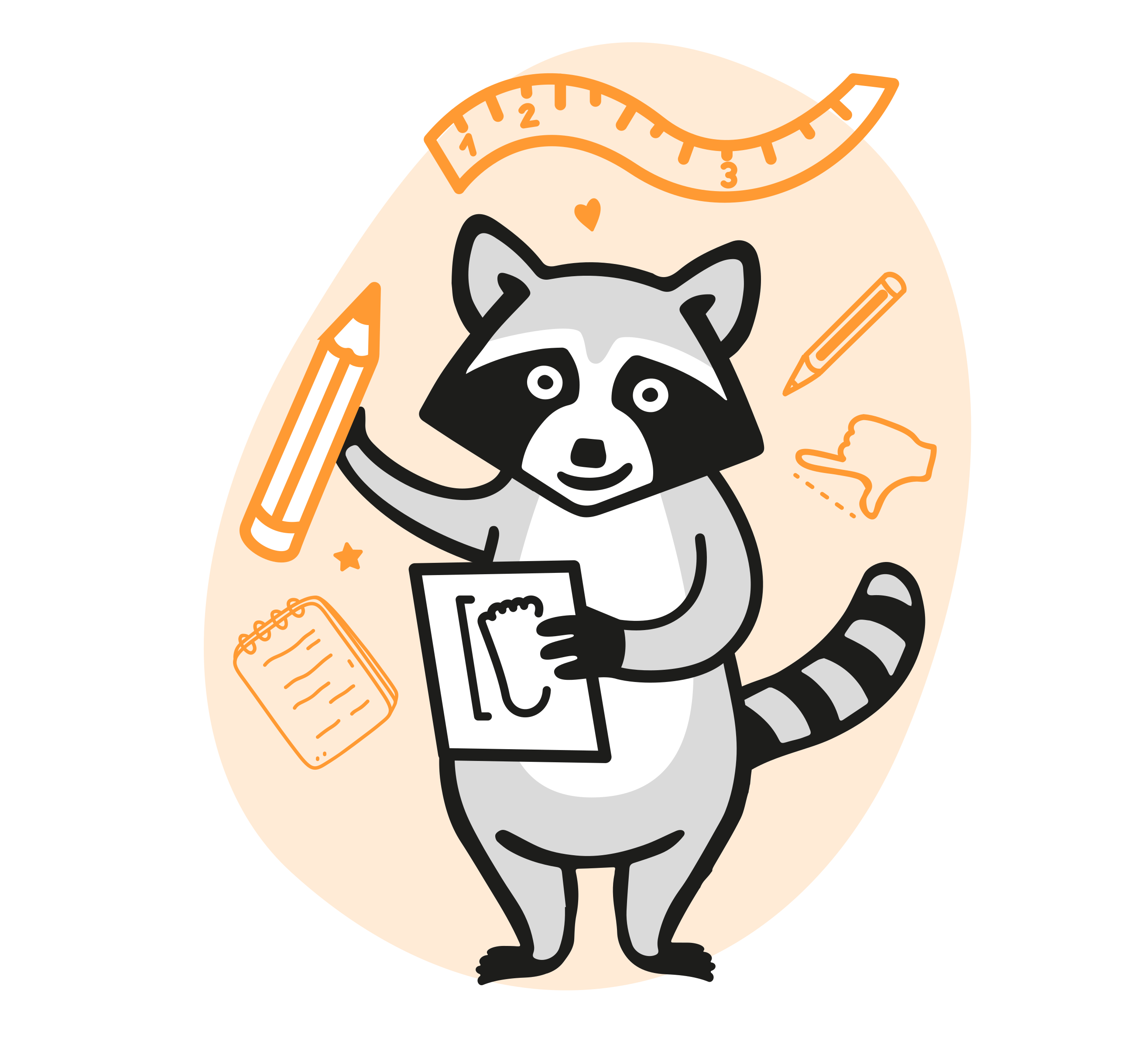 Ilustración del mapache Gullibare que representa el aprendizaje, la curiosidad y el descubrimiento del mundo de forma natural y consciente.